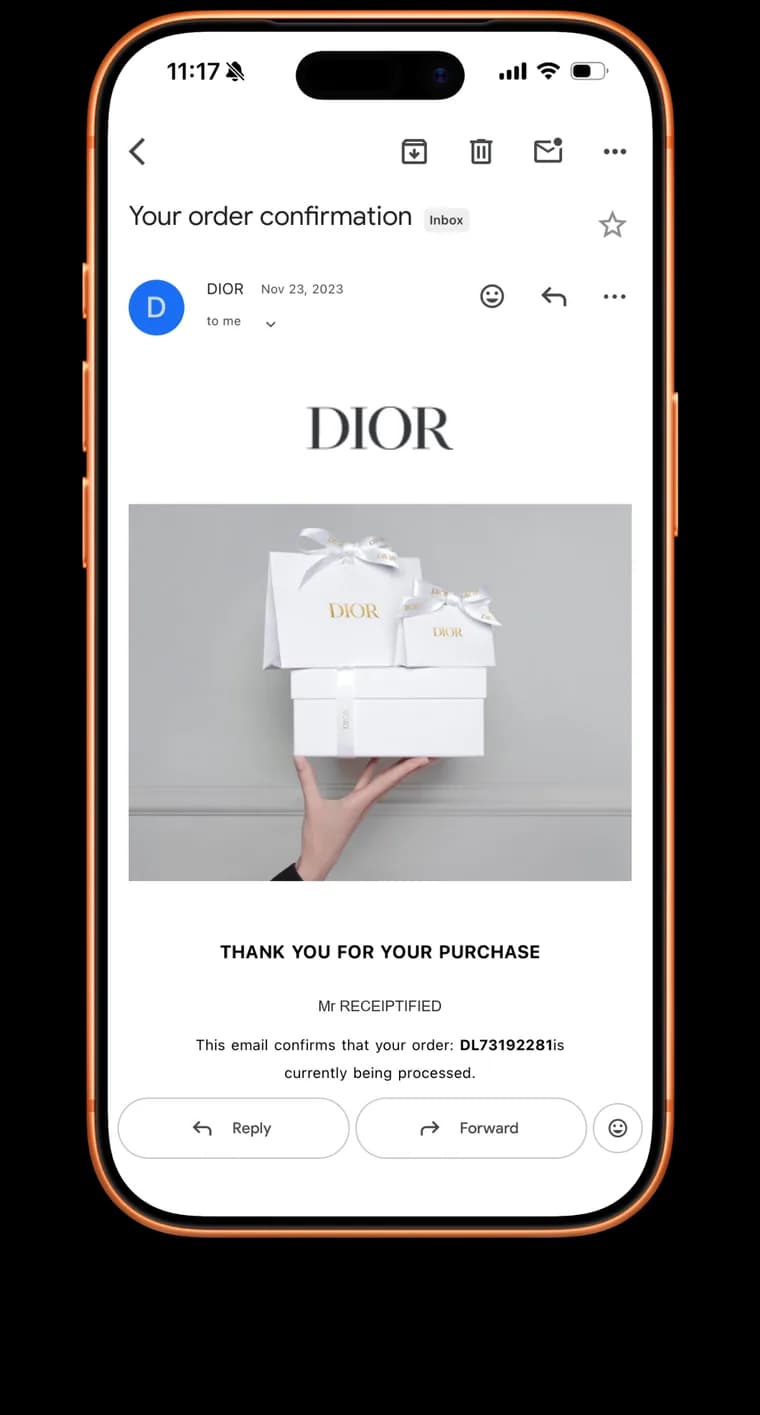 DIOR order email