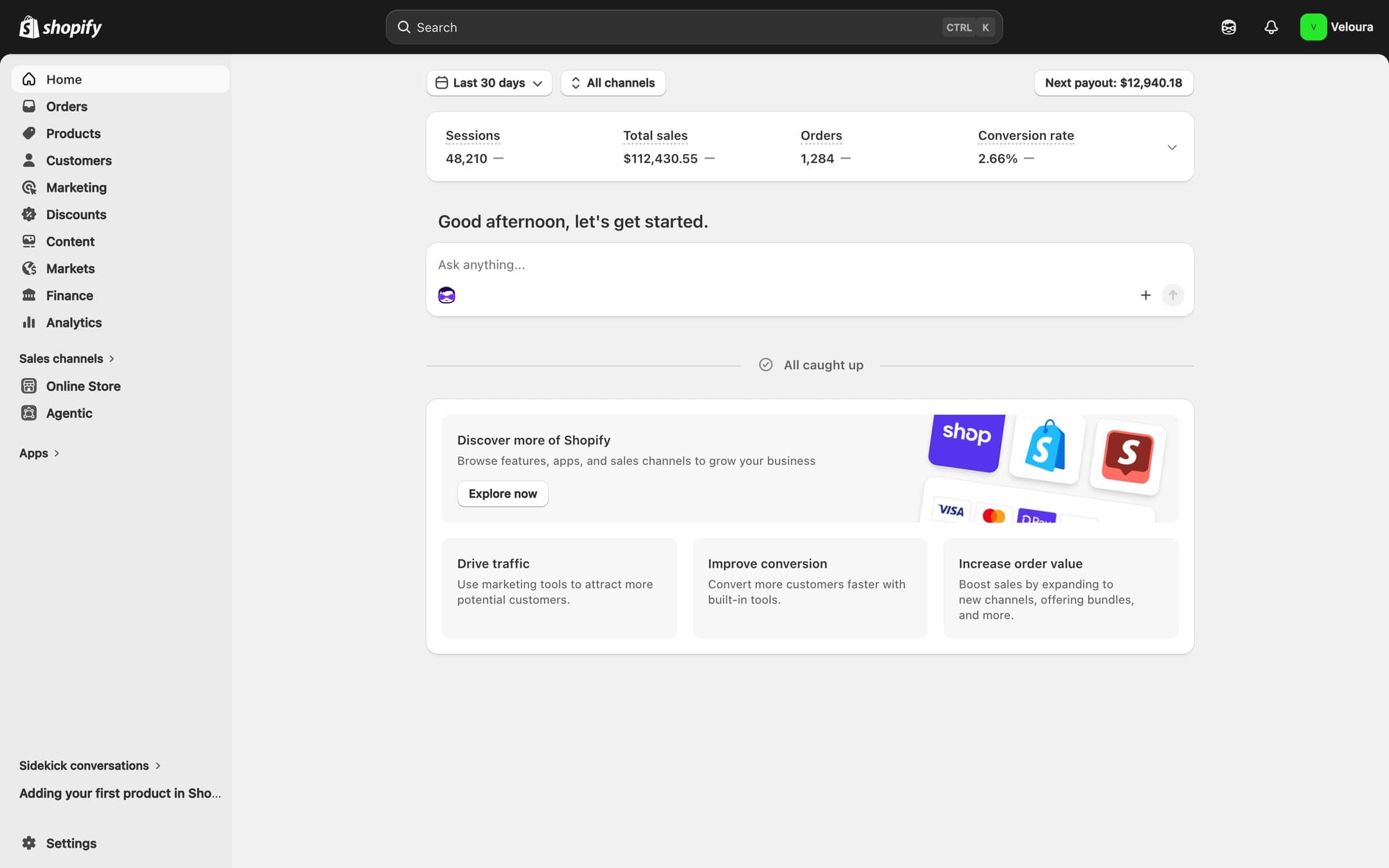Shopify dashboard